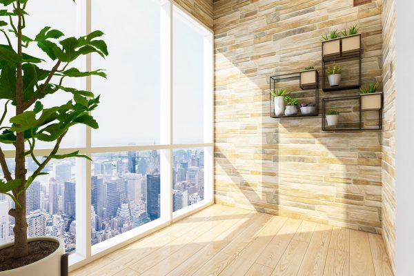 3d,Rendering,the,Modern,High-rise,Apartment,Balcony,In,The,City,,The